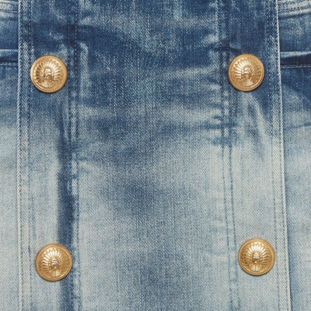 Balmain Blue Faded Denim Double Breasted Mini Dress S - Picture 3 of 6